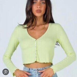 Princess Polly Light Green Button-Up Crop Top